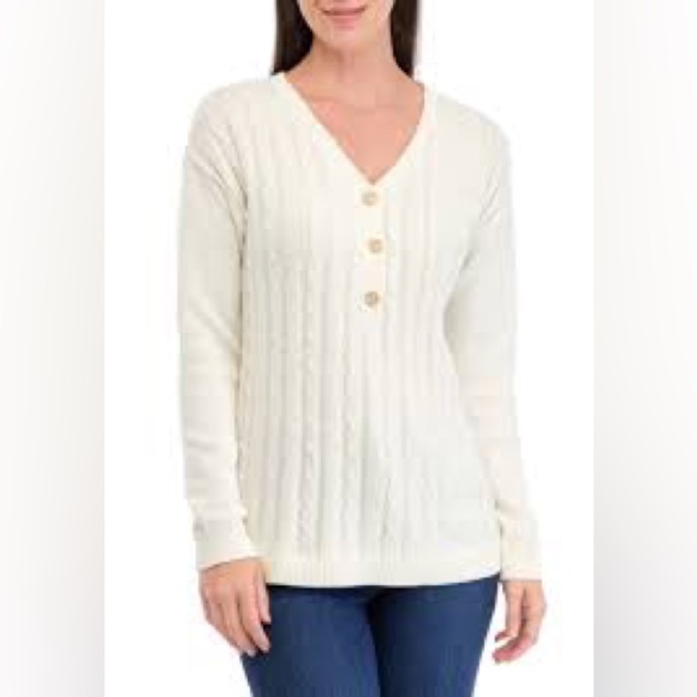 Kim Rogers Cream V-Neck Cable Knit Pullover Women’s Sweater Sz XL